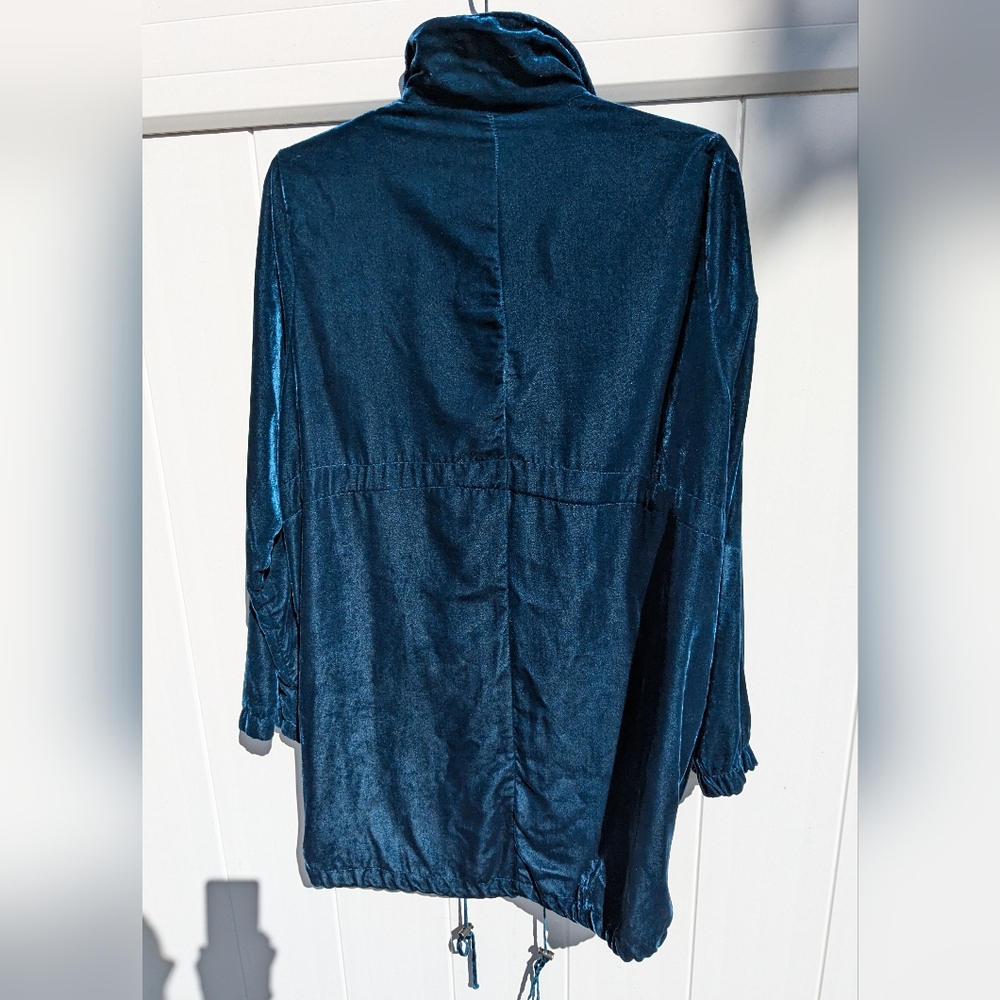Velvet Zip-Up Jacket Torrid Dark Teal Blue Coat Size (10 / 12) Shimmery